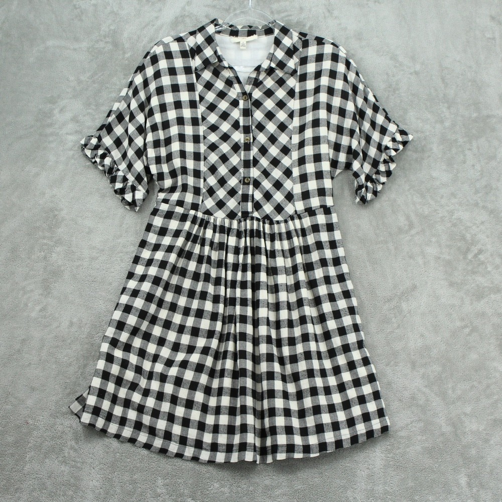 Anthropologie Porridge Dress Womens‎ Small Gingham Dinah Ruffle Shirtdress Black